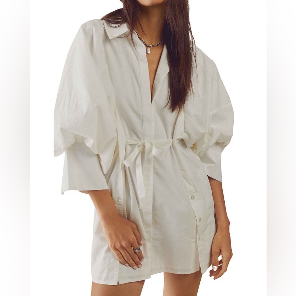 Free People White Tie Shirt Dress NWOT